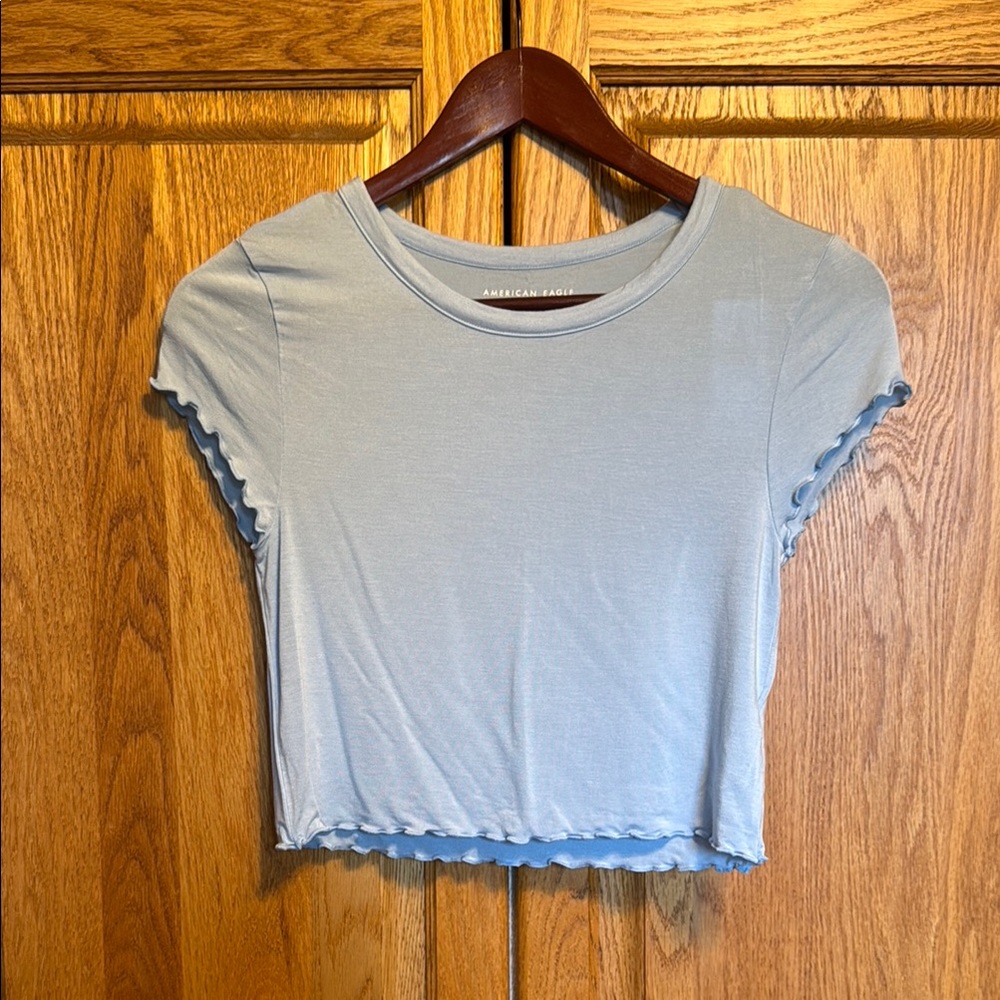 American Eagle Outfitters Women's Blue Cropped Soft & Sexy Tee